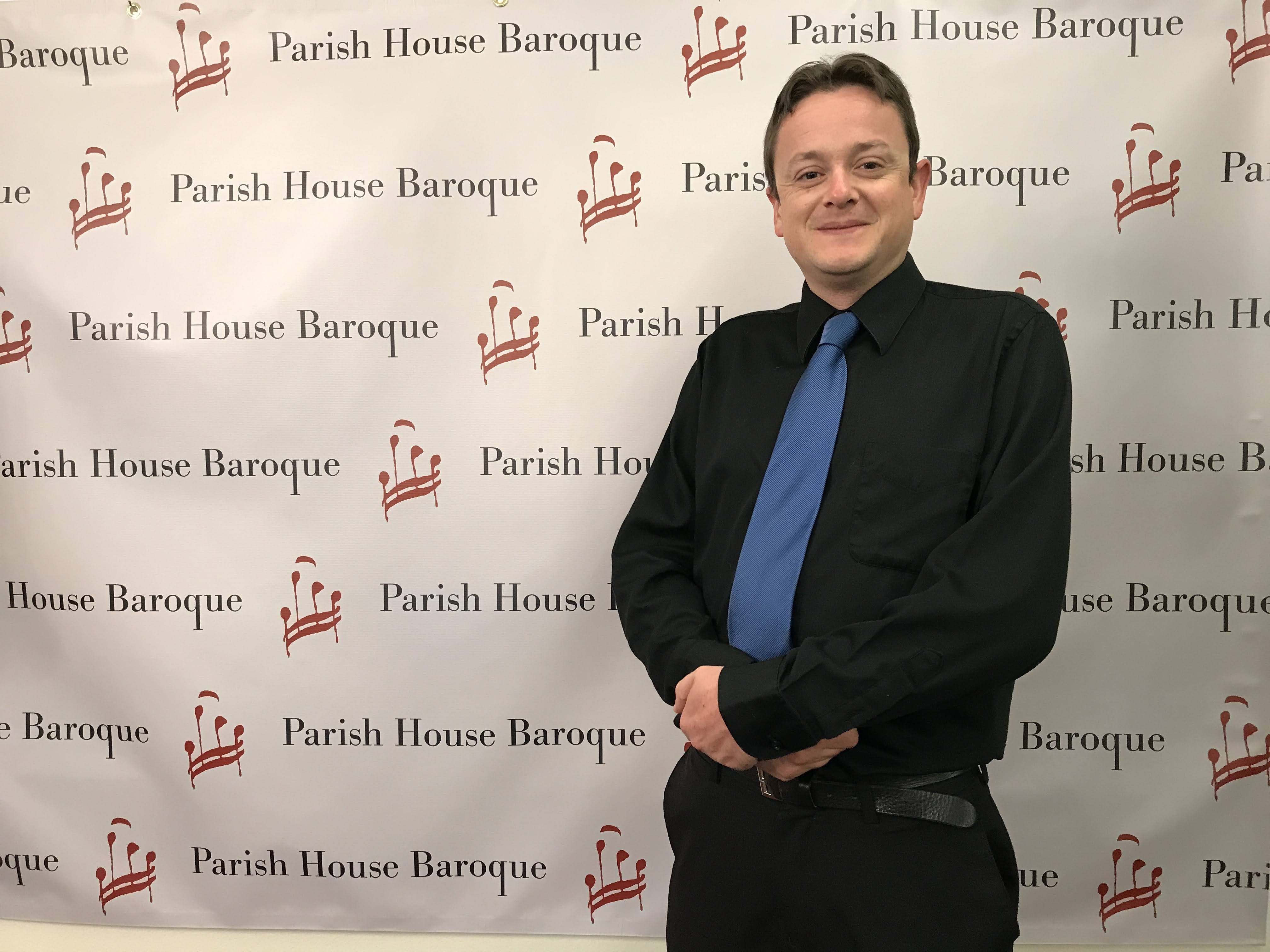 Simon as emcee for Parish House Baroque, Colorado Springs