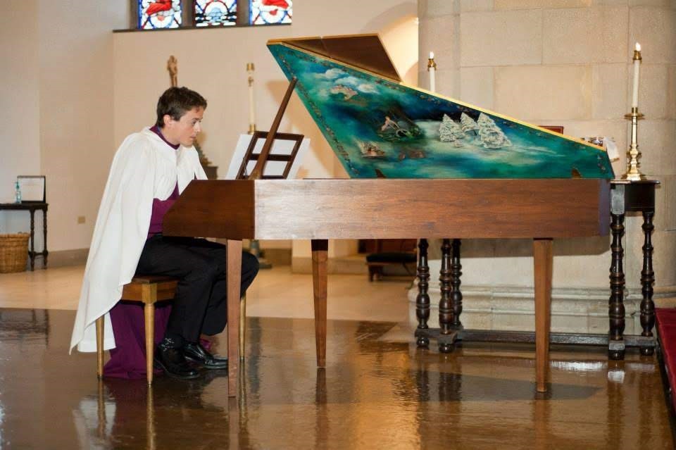 Simon playing the harpsichord at St. Thomas's, New Haven